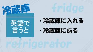 「冷蔵庫に入れる」「冷蔵庫にある」は英語で？
